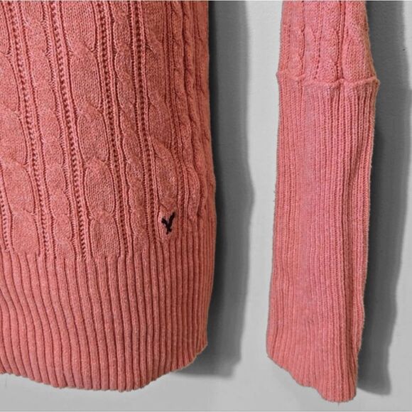 American Eagle Y2K Cable Knit Sweater Size XL Long Length Sleeve Ribbed Deep V - Picture 3 of 10